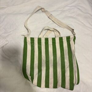 BAGGU Green and Cream Striped Tote